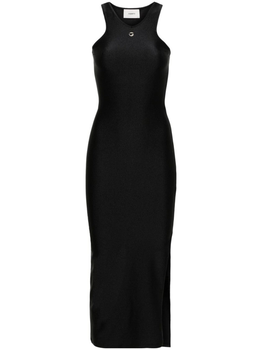 Coperni Black Satin-Finish Midi Dress