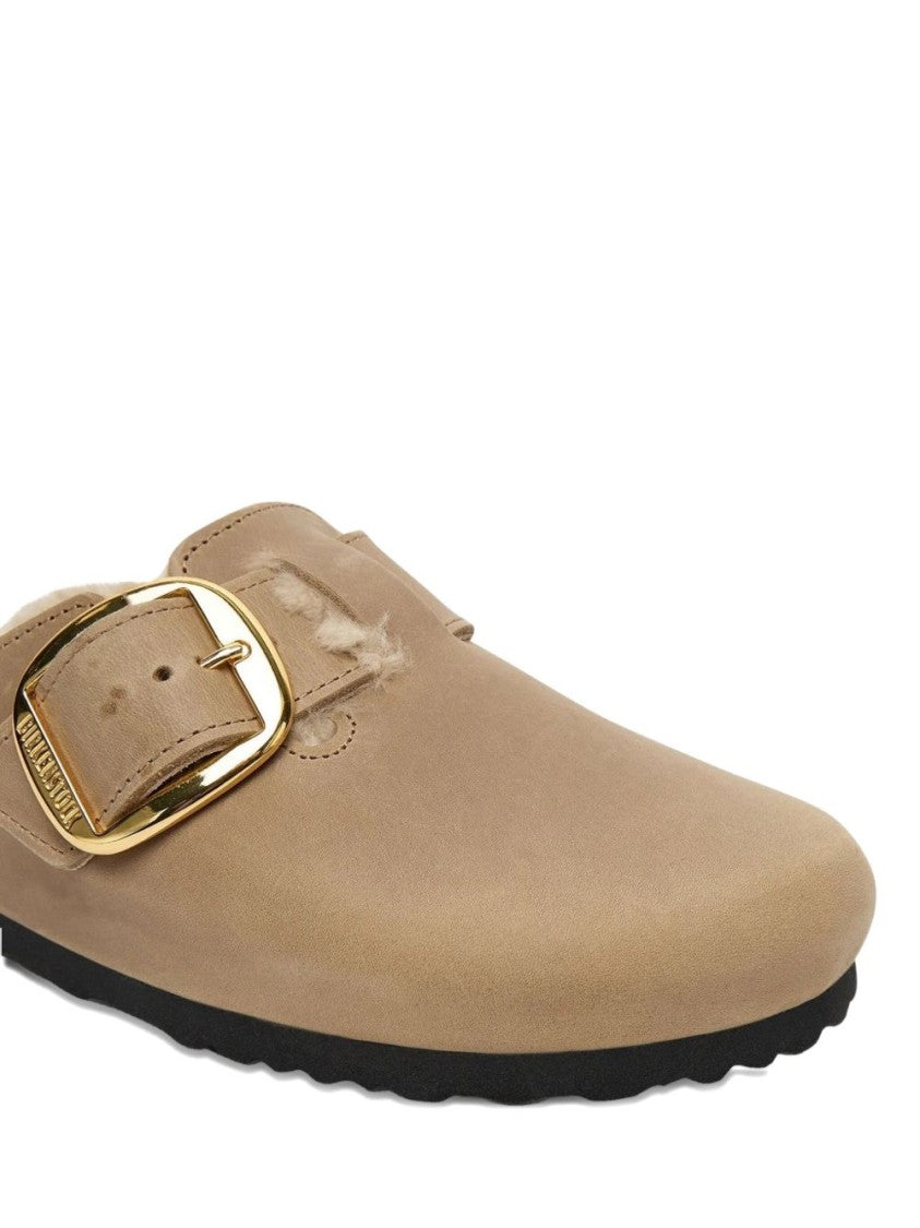 Birkenstock Gold-Tone Buckle Plush-Lined Slip-On Sandals