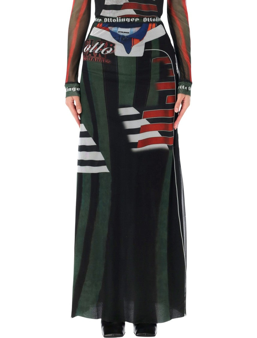 Ottolinger Mesh Long Abstract Printed Midi Skirt