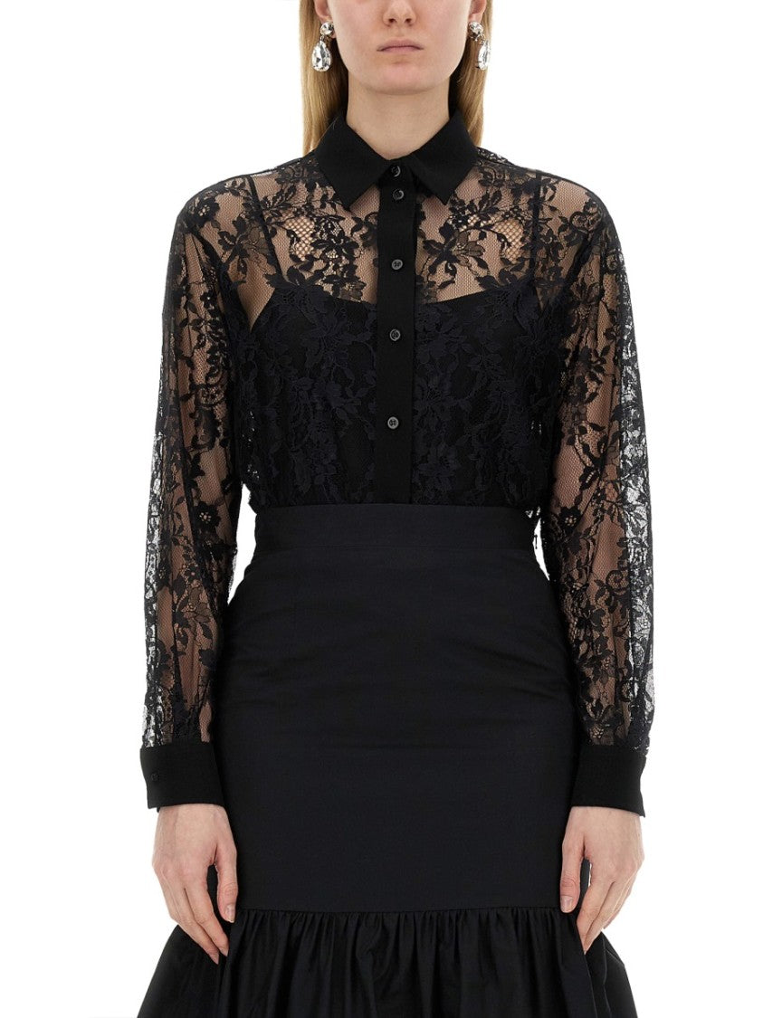 Moschino Black Lace Shirt With Intricate Floral Patterns