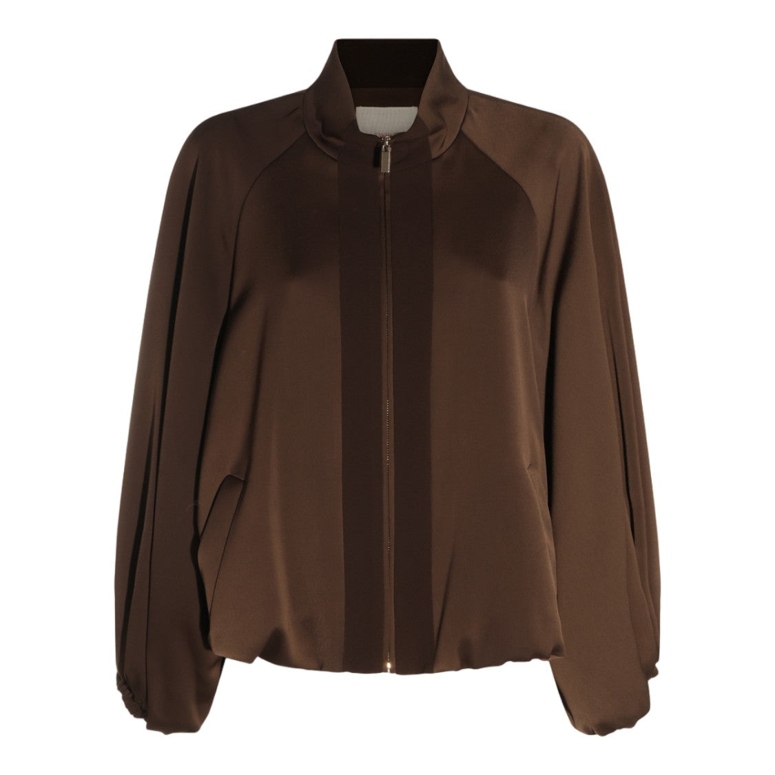 Twin-Set Brown Zip-Up Jacket With High Collar And Relaxed Hem