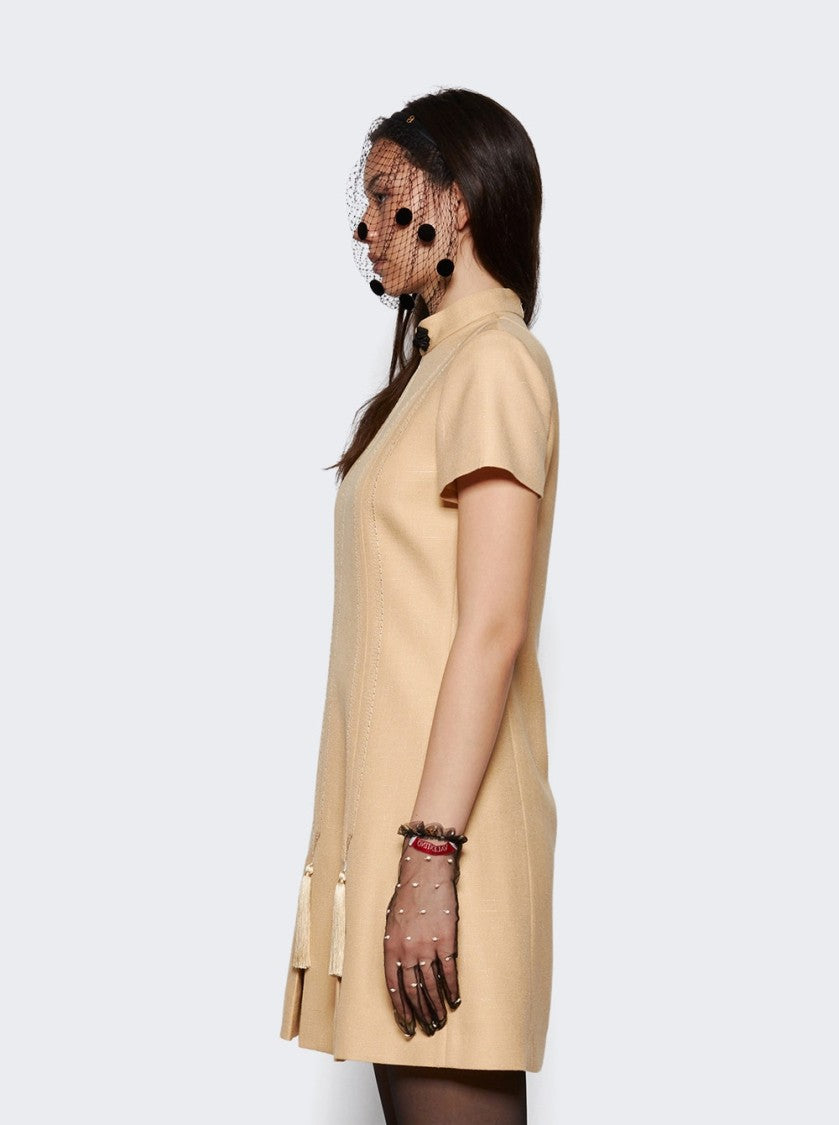 Valentino Embroidered Woven Mini Dress With Tassels Birch
