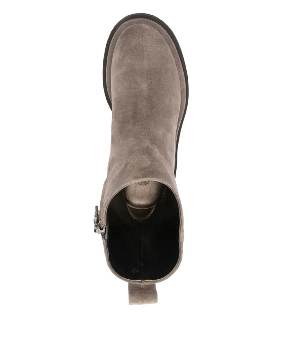 Brunello Cucinelli Rounded Toe Suede Ankle Boots With Side Zipper