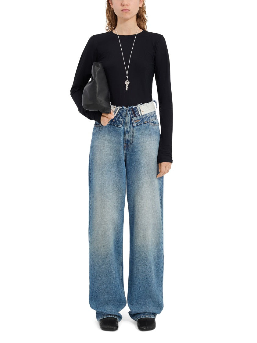 Mm6 By Maison Margiela High-Waisted Wide-Leg Trousers With Vintage-Faded Denim Finish