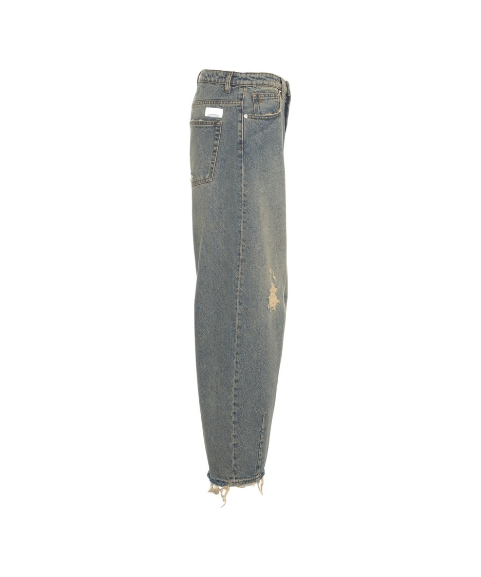 Nine In The Morning Relaxed Fit Wide-Leg Jeans With Frayed Hem And Vintage Aesthetic