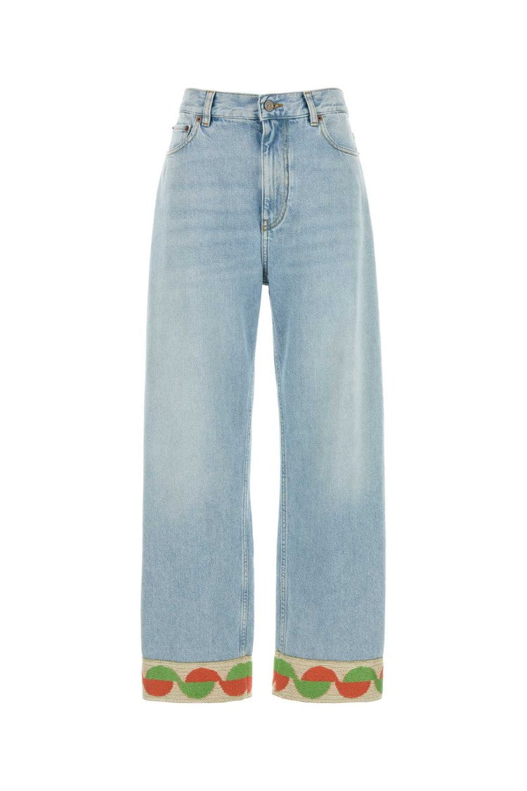 Valentino Garavani High-Waisted Denim Jeans With Unique Patterned Trim