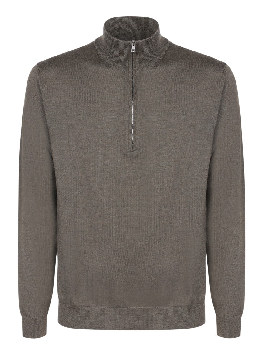 Zanone Half-Zip Green Knit Sweater