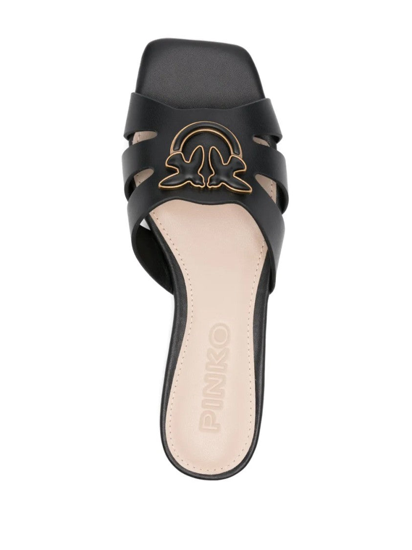 Pinko Marli 09 Cut-Out Metallic Emblem Cow Leather Mules
