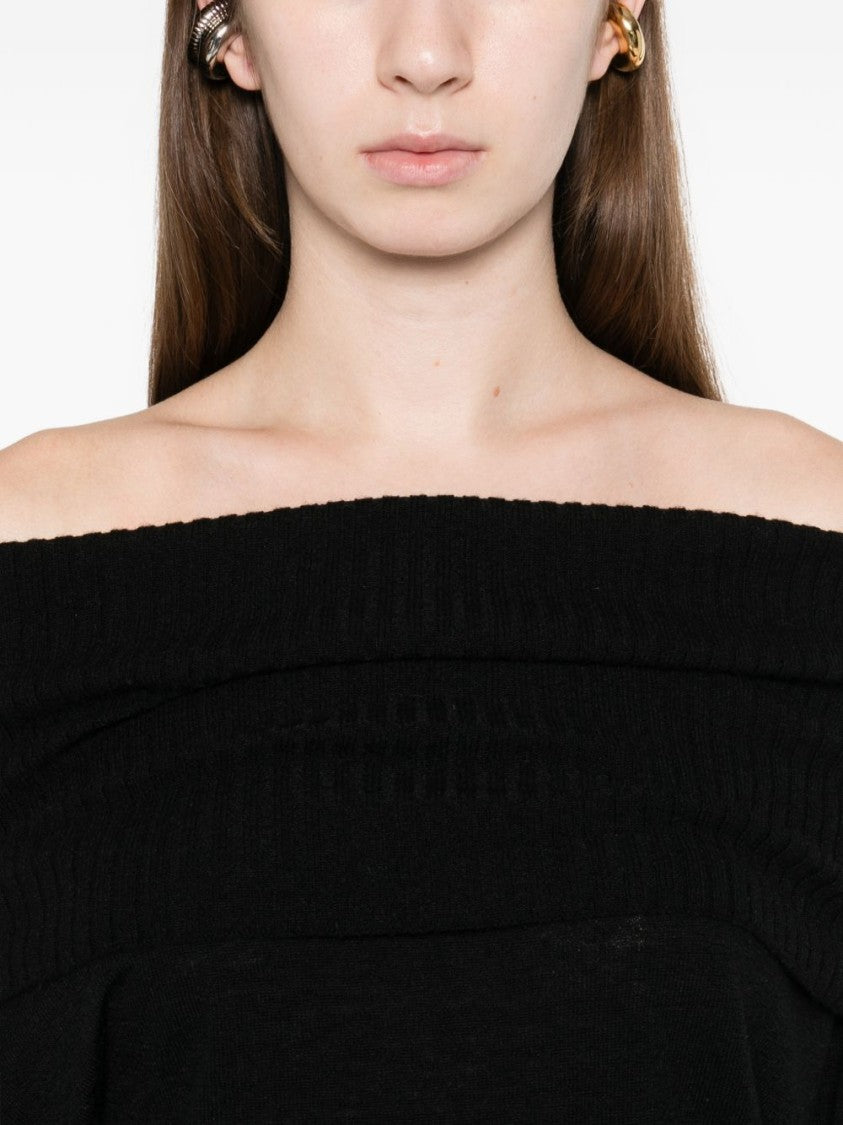 Pinko Off-The-Shoulder Black Alpaca Blend Sweater