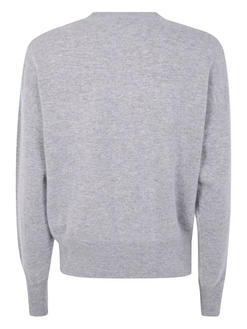 Blugirl Light Grey Knit Sweater With Cursive Logo Embellishment