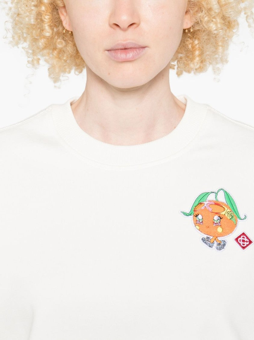 Casablanca White Cotton Sweatshirt With Cartoon Orange Graphic