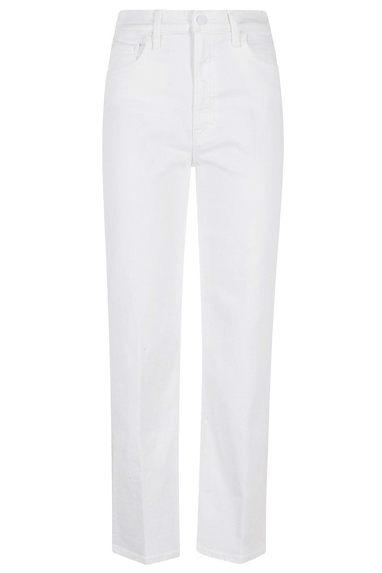 Mother White The Rambler Zip Ankle Cotton-Blend Straight-Leg Pants