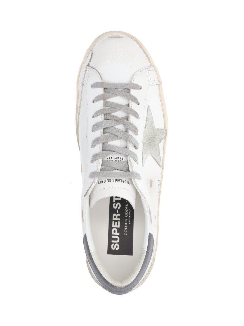 Golden Goose Worn-In White Leather Sneakers With Grey Suede Accents