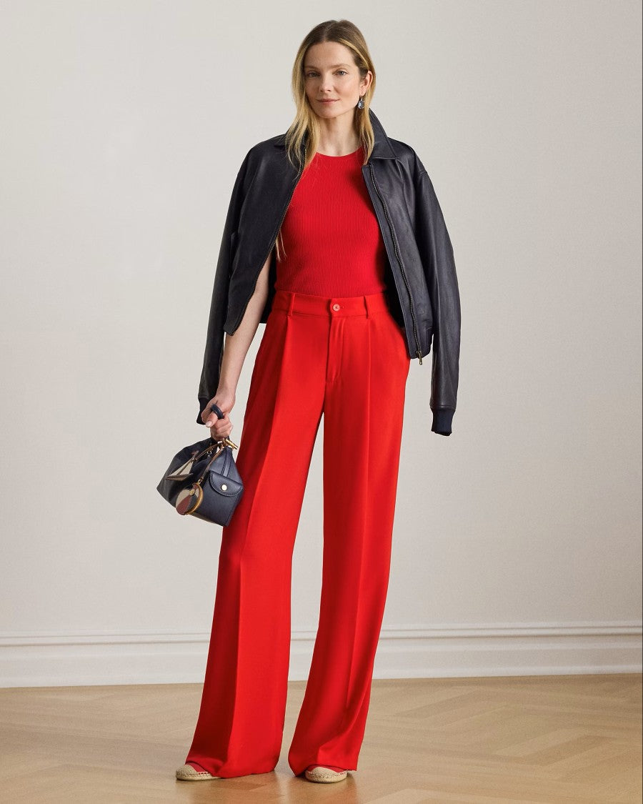 Lauren Ralph Lauren Red Kirahn Pleated Recycled Trousers