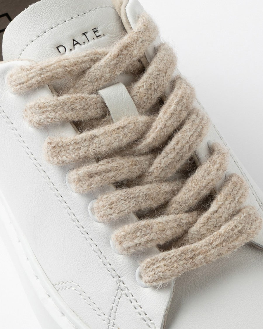 D.A.T.E White Leather Low-Top Sneakers With Wool-Effect Laces