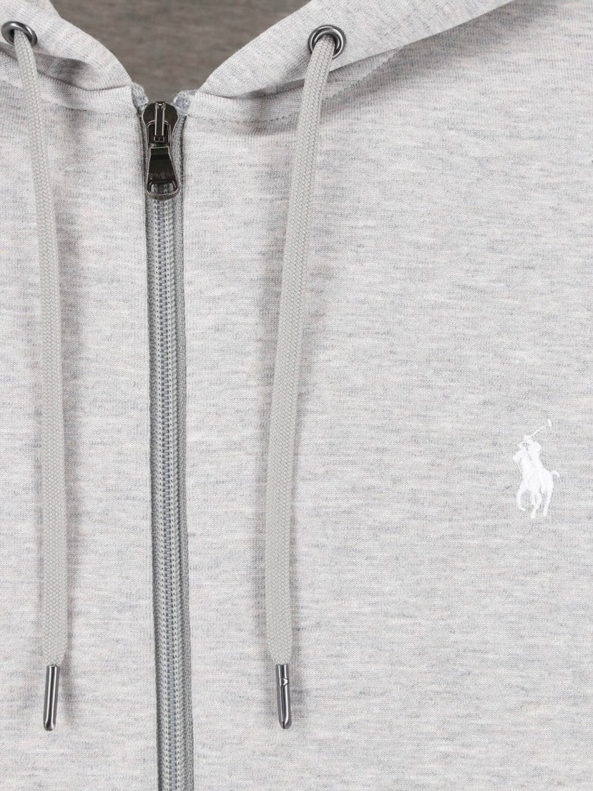 Polo Ralph Lauren Light Grey Zip-Up Hoodie With Adjustable Drawstring And Embroidered Logo