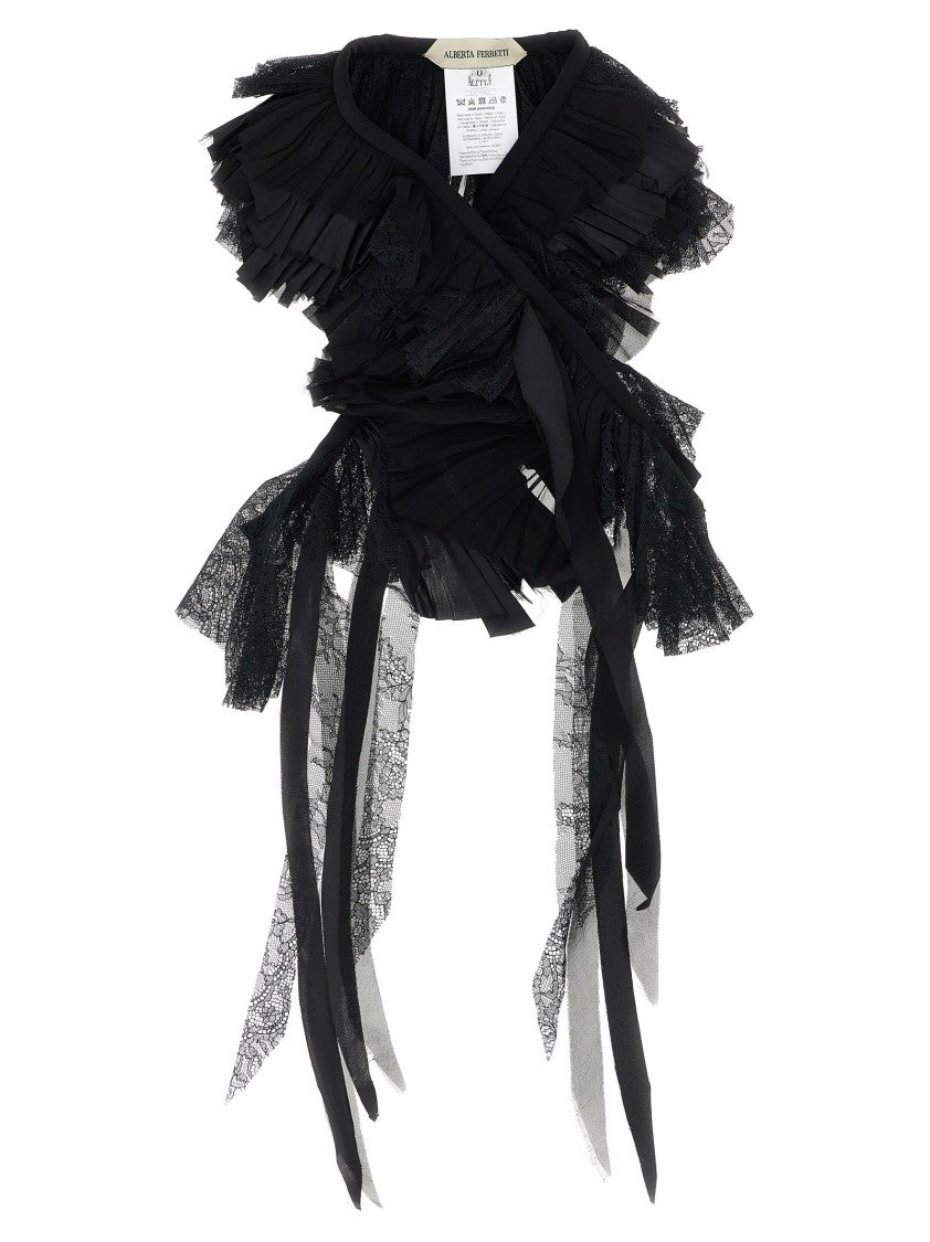 Alberta Ferretti Georgette Collar With Flounces And Lace Fringes