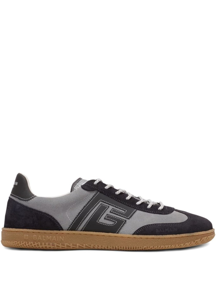 Balmain Grey Panelled Suede Texture Lace Sneakers