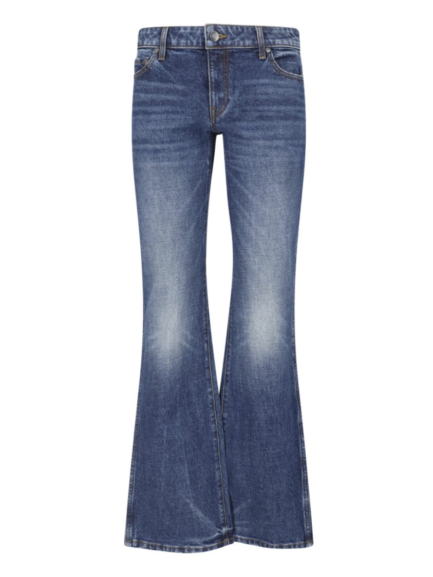 Khaite Bootcut Jeans With Vintage Wash And Leather Logo Patch