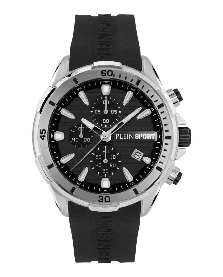 Plein Sport Chronograph Watch With Black Enamel Dial And Stainless Steel Case
