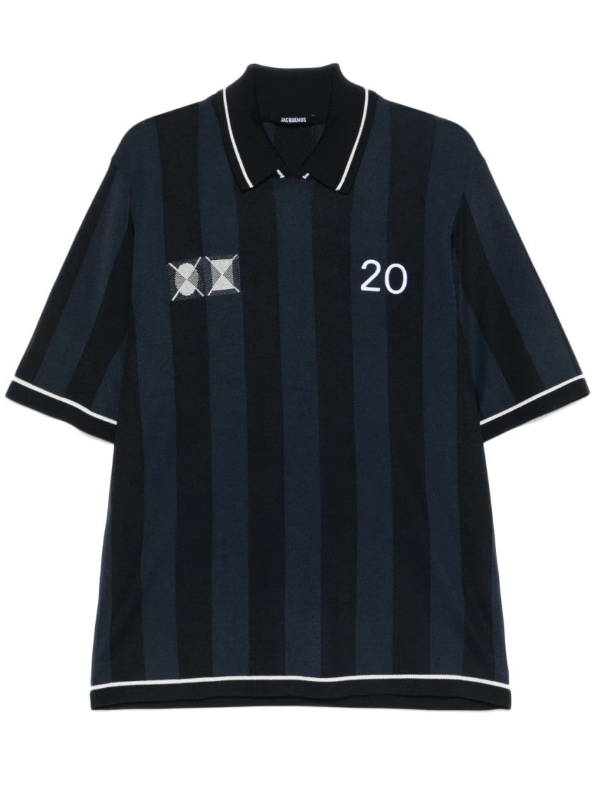 Jacquemus Vertical Striped Polo Shirt With Classic Collar And Sporty Embroidery