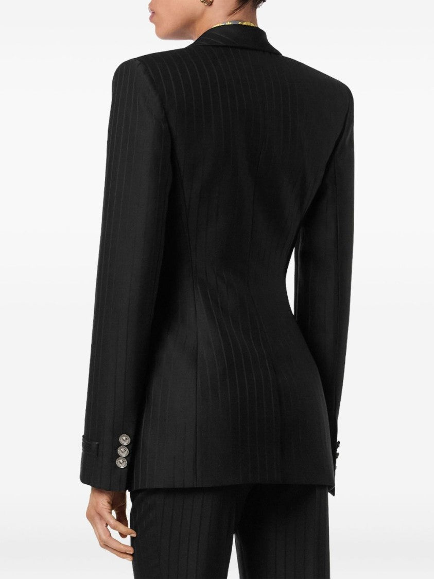 Versace Tailored Black Jacket With Subtle Pinstripe Pattern