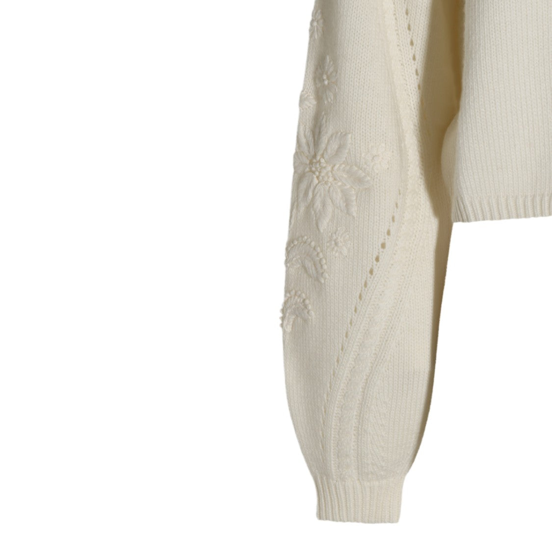 Twin-Set Cropped High Neck Floral Embroidered Sweater