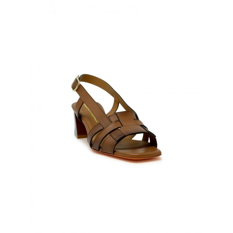Santoni Brown Leather Slingback Sandal