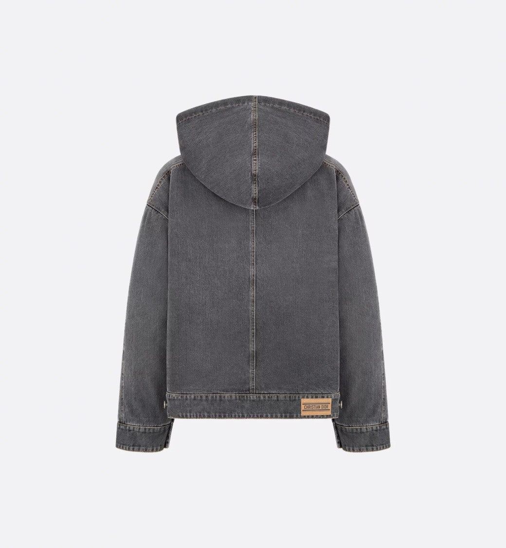 Christian Dior Washed Black Denim Hooded Vertical Stitch Jacket