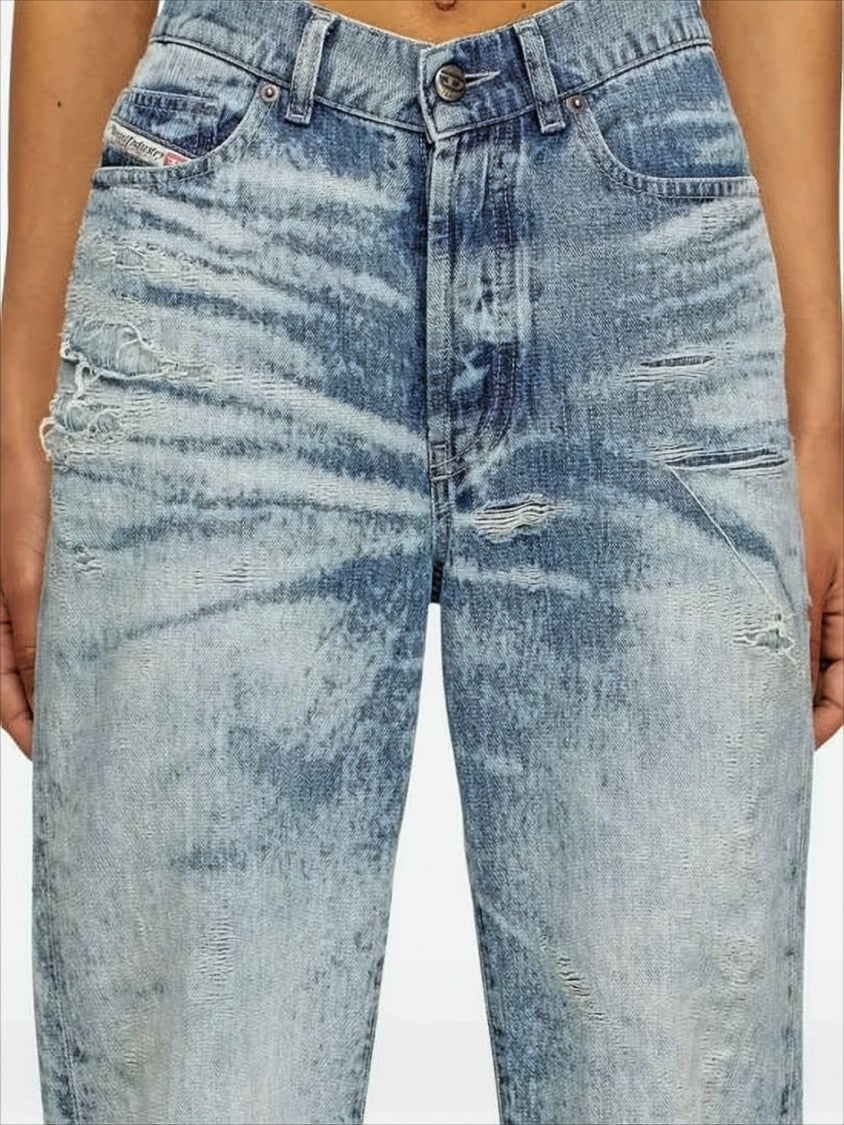 Diesel High-Waisted Wide-Leg Denim Jeans With Faded Wash