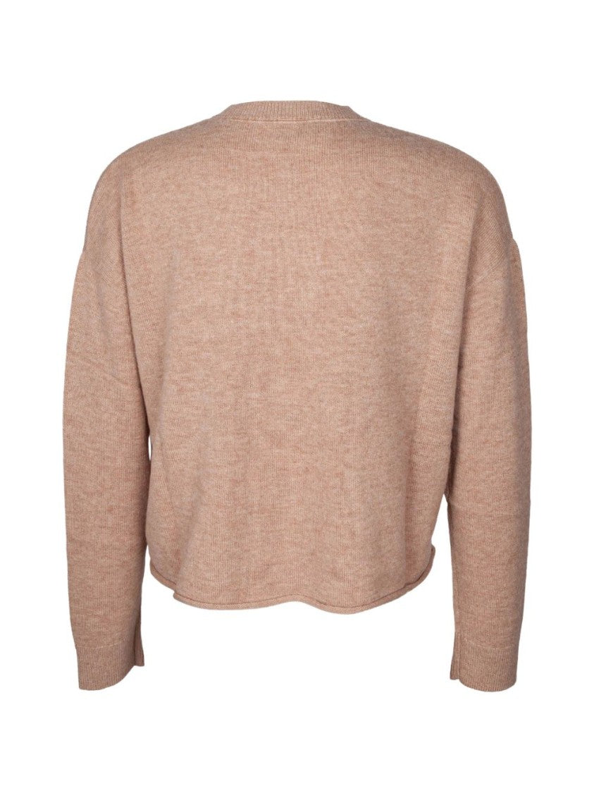 Autry Soft Beige Crew-Neck Sweater With Ribbed Details