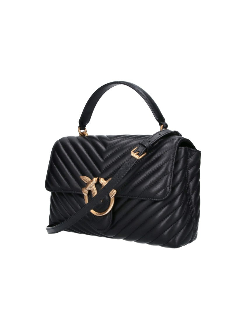 Pinko Black Quilted Leather Lady Love Puff Top Handle Bag