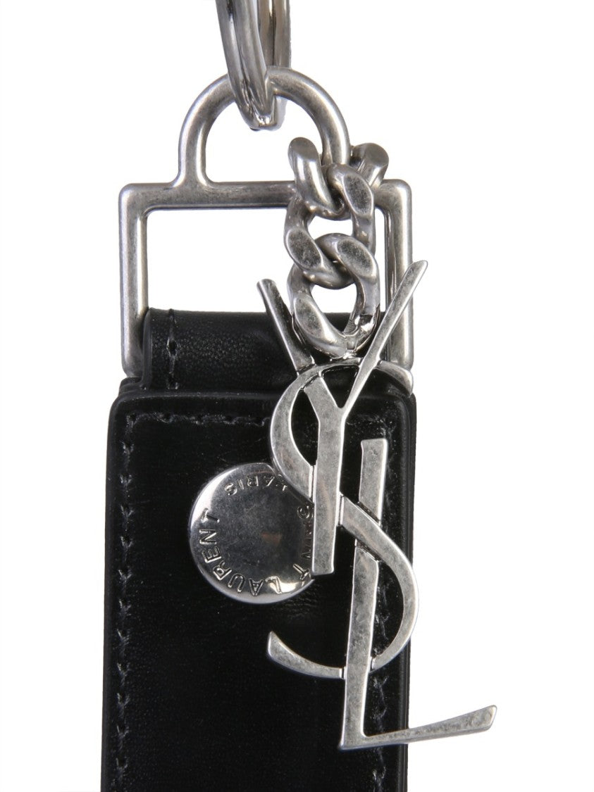 Saint Laurent Monogram Silver Charm Calfskin Keychain