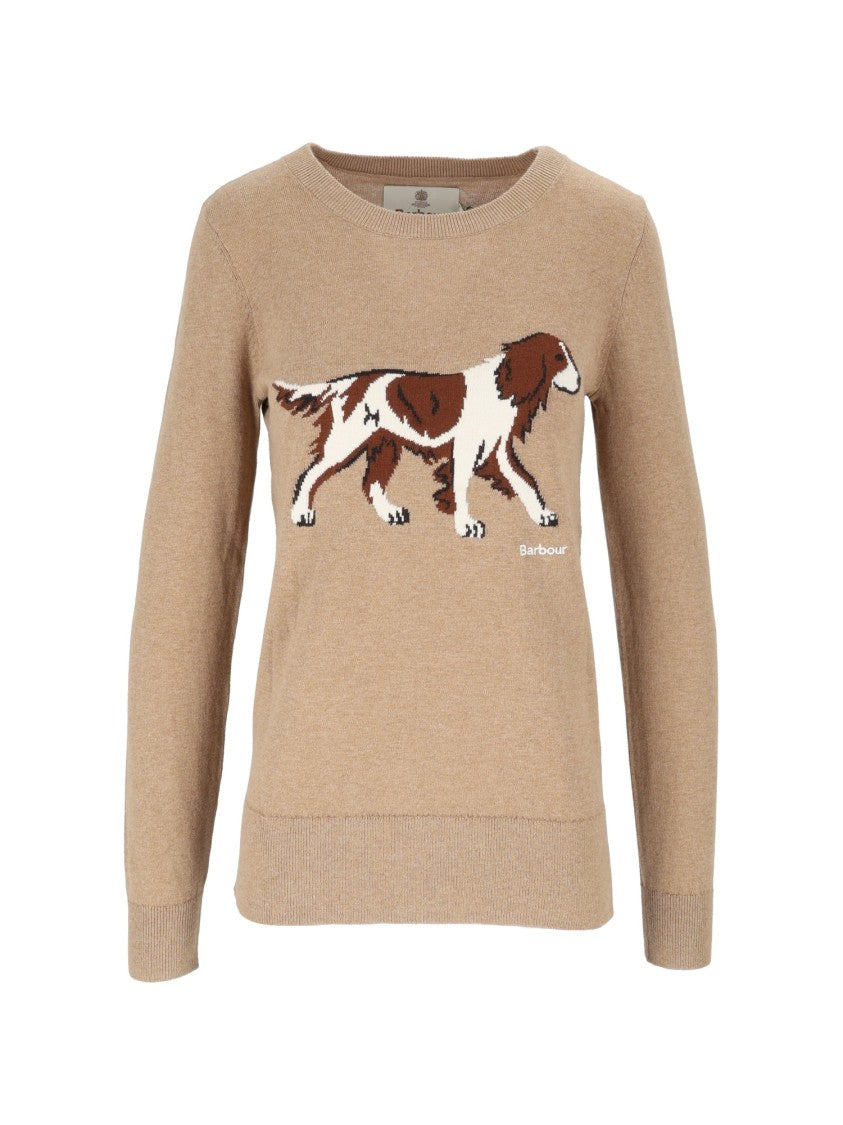 Barbour Brown Graphic Knitted Jumper With Dog Motif