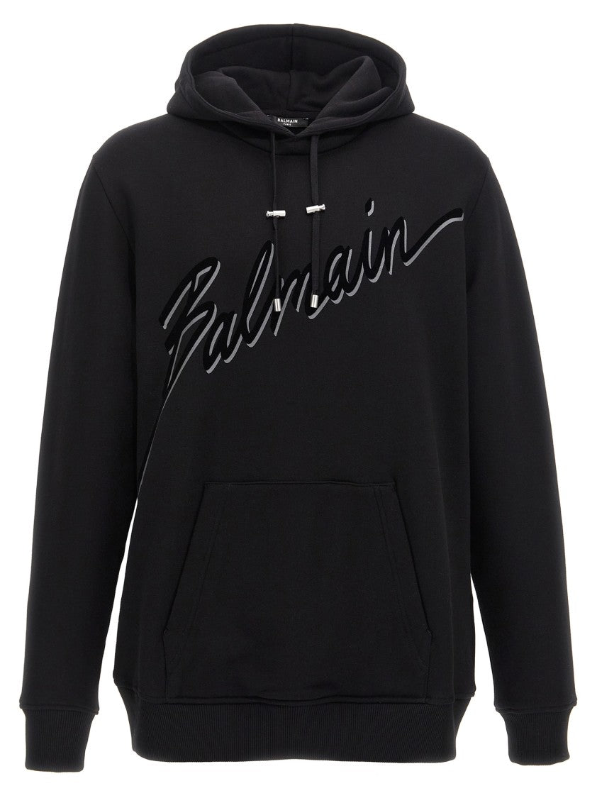 Balmain Cotton Hoodie With Embossed Velvet Logo