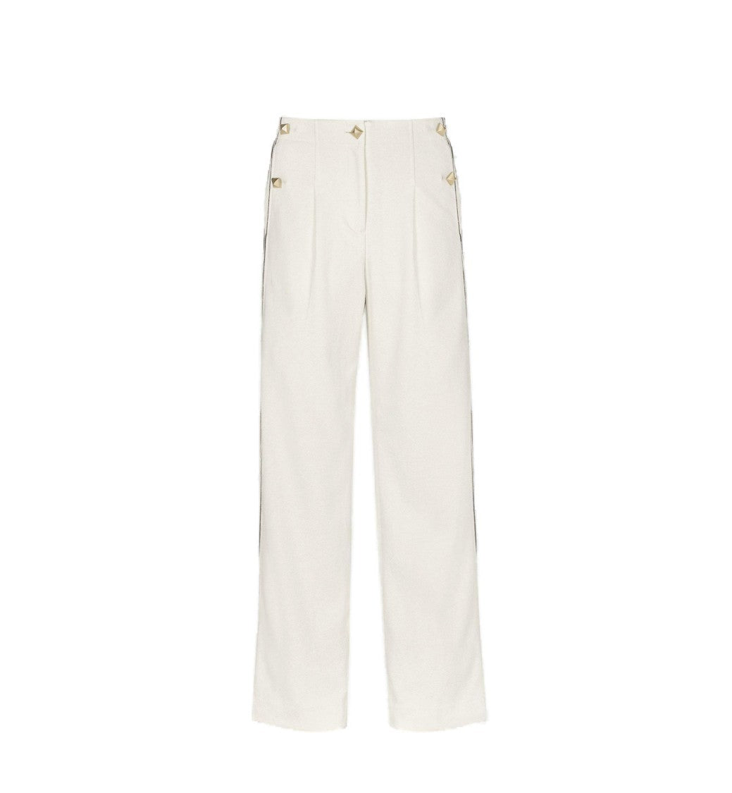 Mcm Wide-Leg Bouclé Pants With Contrast Black Trim