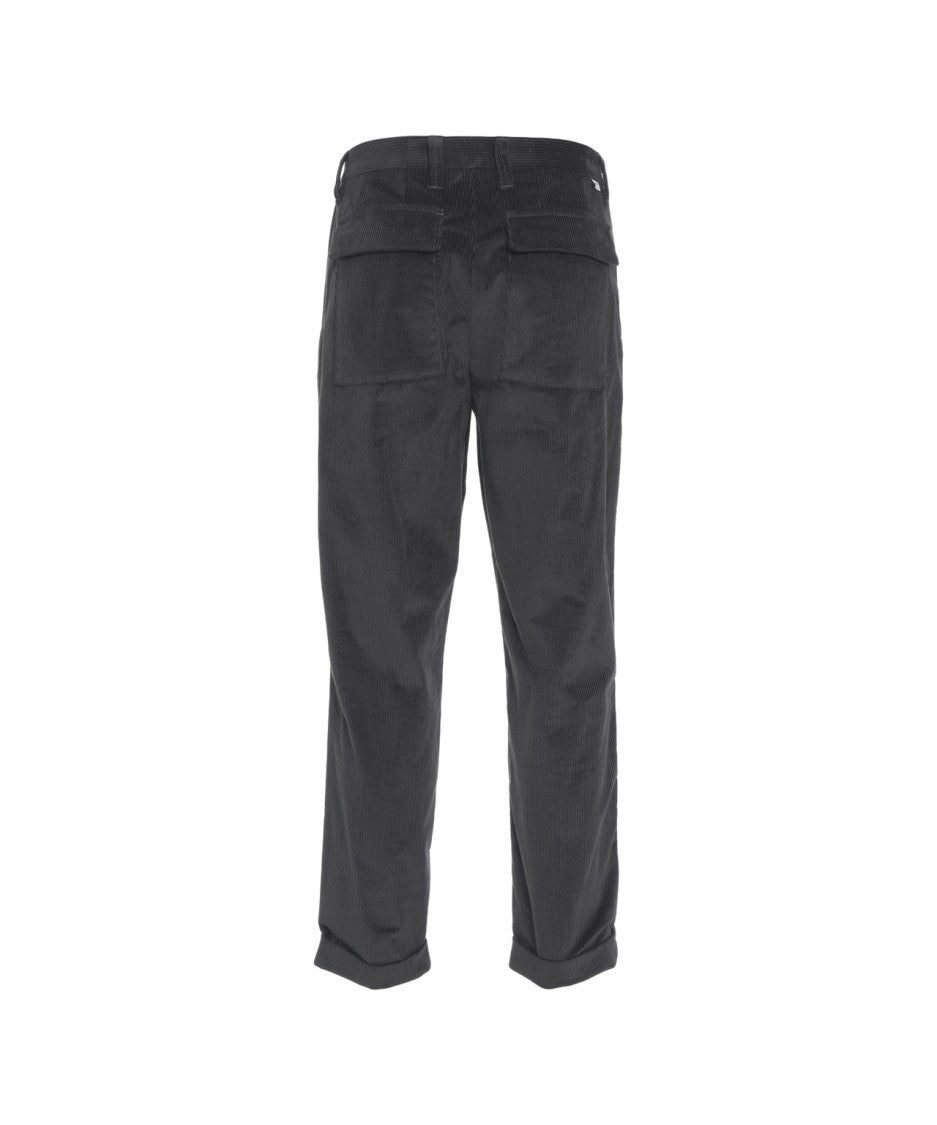 Paolo Pecora Corduroy Trousers With Pleats And Metal Waist Detail