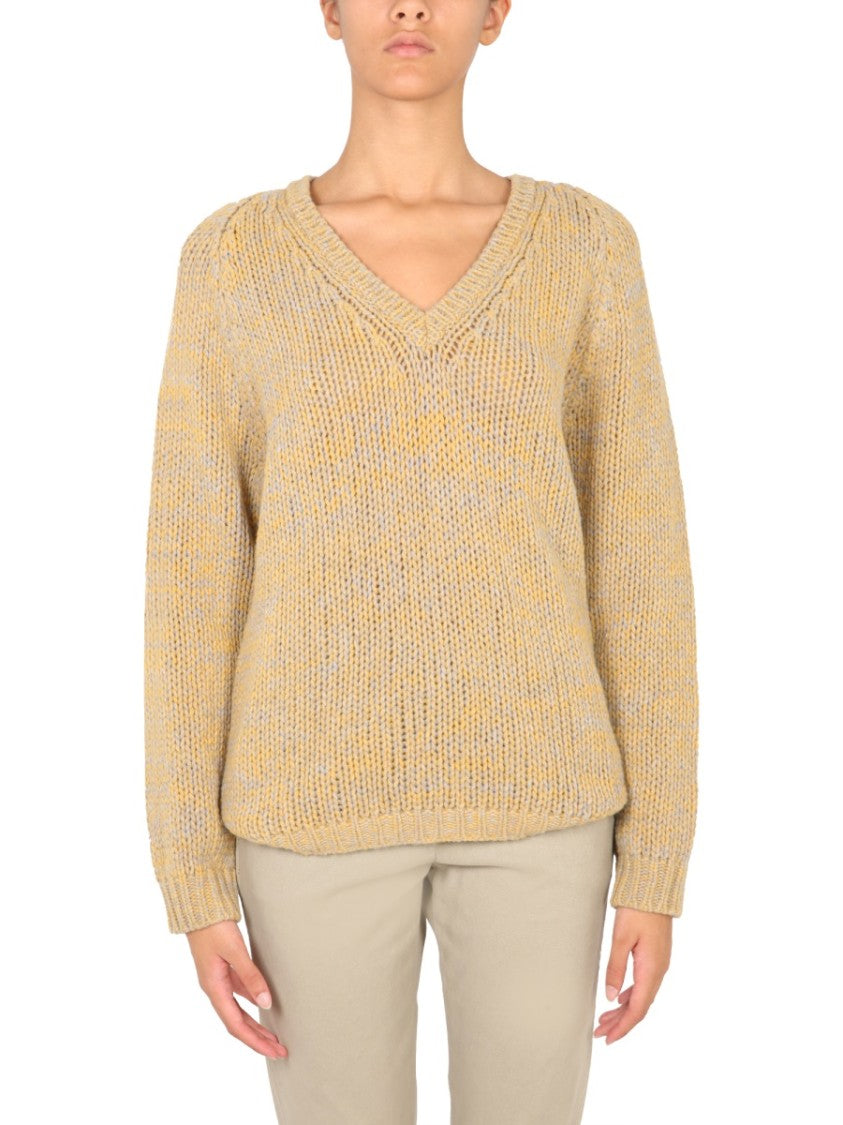 Aspesi V-Neck Knit Sweater In Virgin Wool