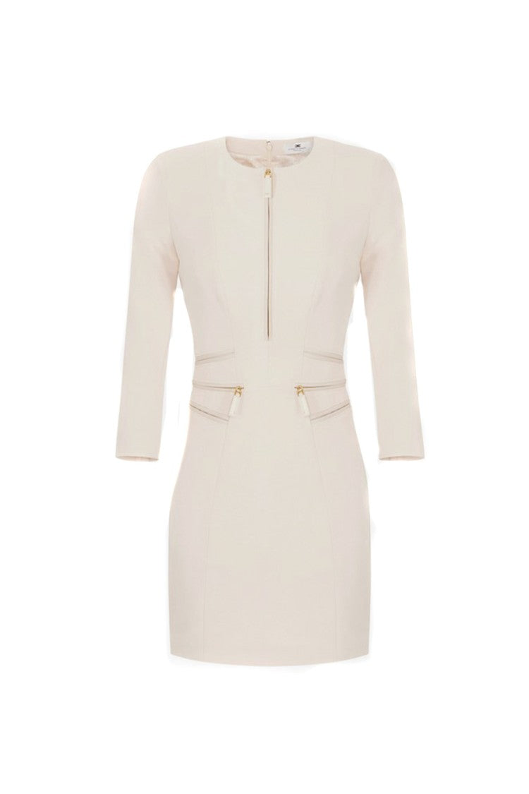 Elisabetta Franchi Milk Zip-Front Pocket Polyester-Blend Midi Dress