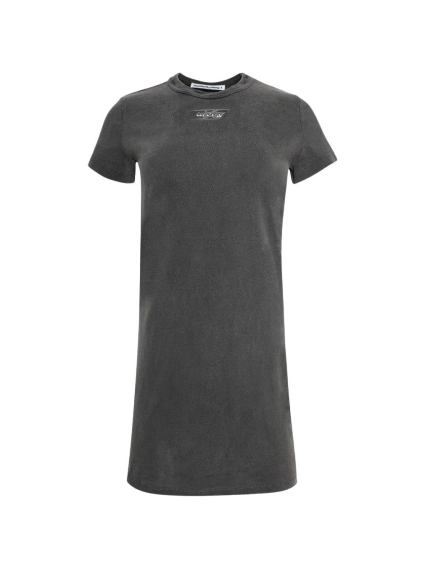 T By Alexander Wang Blade Logo Shrunken Tee Dress Washed Cedar