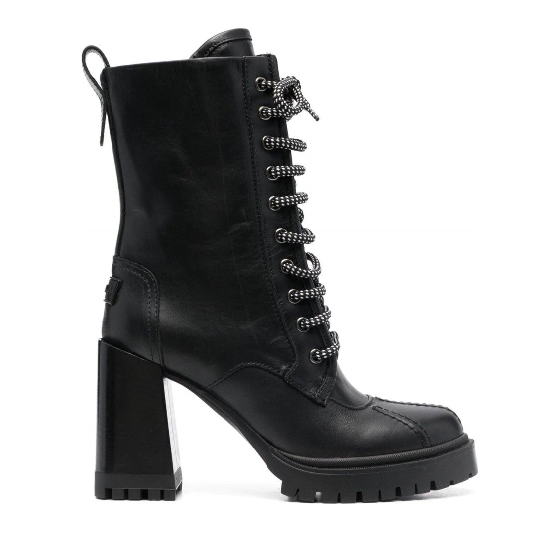 Furla Black Climb High Block Heel Hiking Leather Ankle Boots