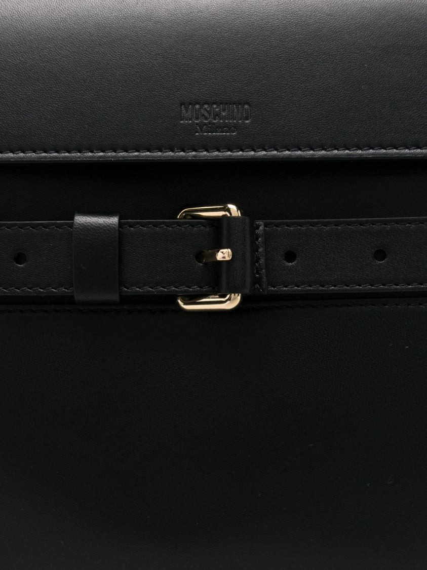 Moschino Black Rectangular Gold Buckle Silk Bag