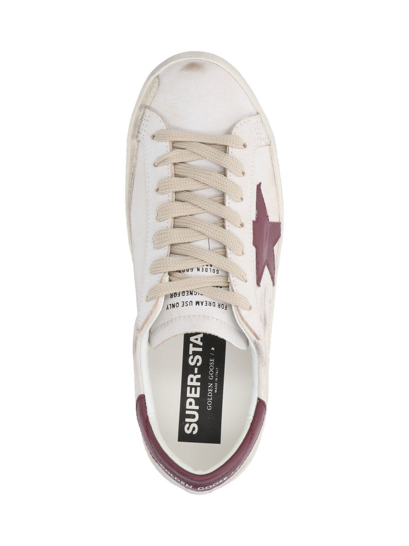 Golden Goose White Super-Star Distressed Leather Low-Top Sneakers
