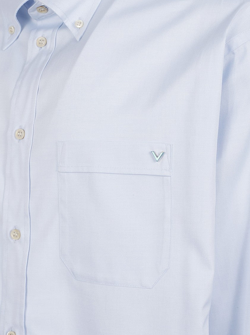 Valentino Garavani Oxford Cotton Shirt With V-Gold Plaque And Relaxed Fit