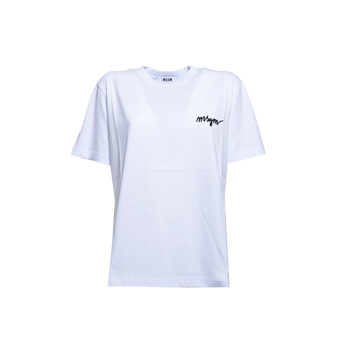 Msgm White Cotton T-Shirt With Logo Embroidery