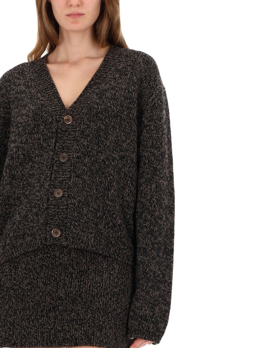 Our Legacy Marled Brown Sweater With V-Neck And Button-Down Front