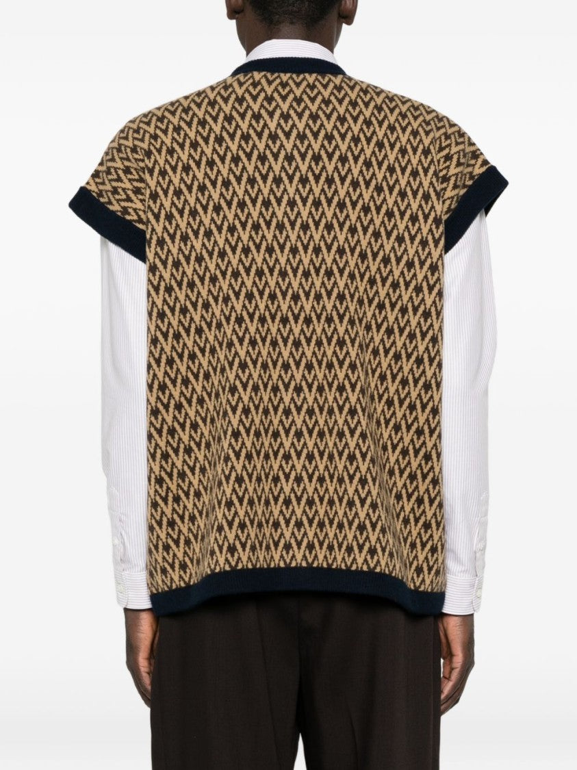 Valentino Garavani Multicolor Short-Sleeved Geometric Zigzag Sweater