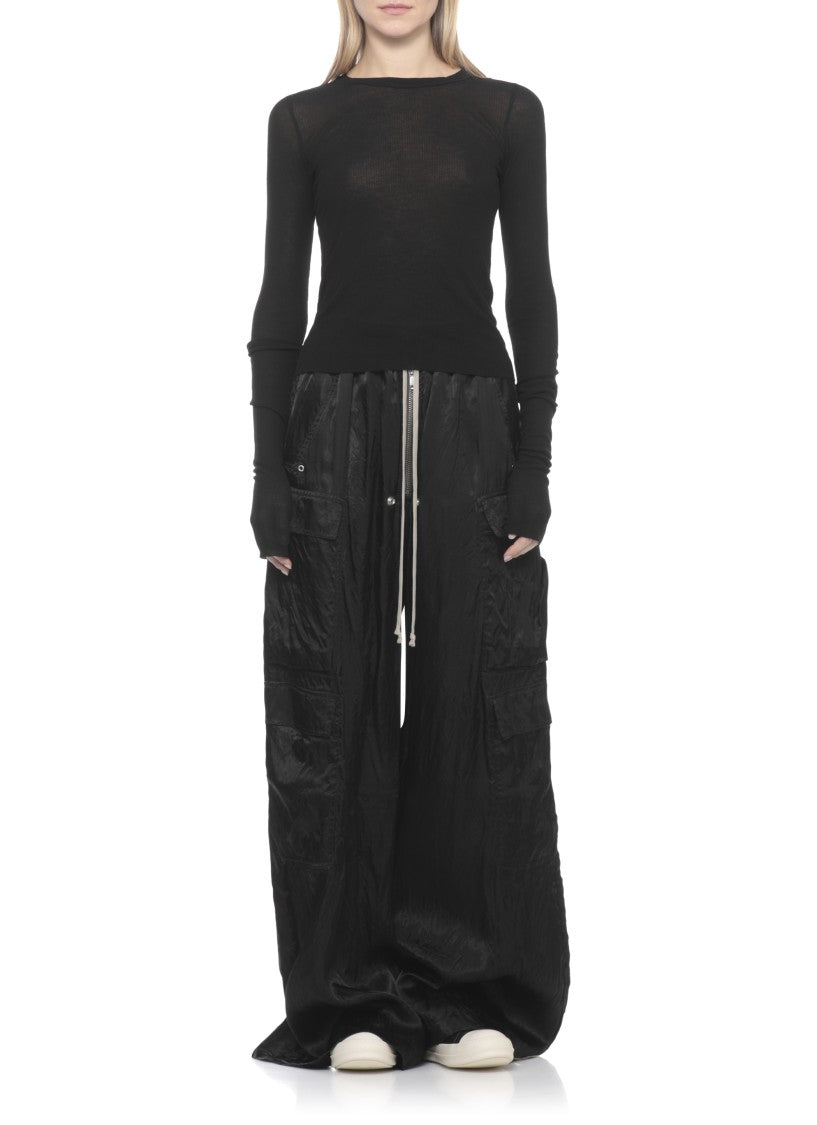 Rick Owens Black Cropped Rib Ripped Sweater
