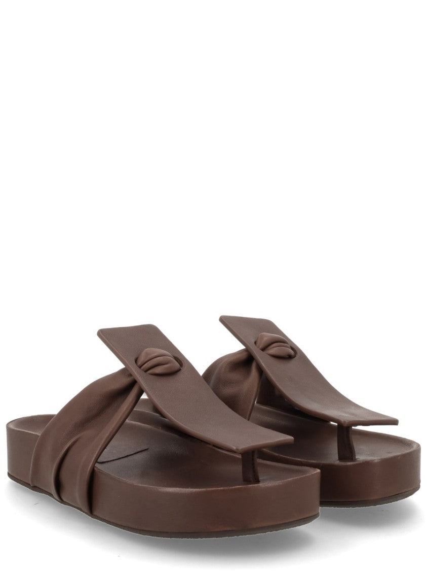 Uma Wang Sculptural Twisted Wide Strap Leather Sandals