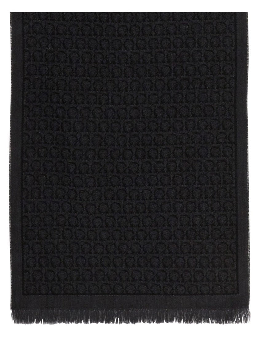 Ferragamo Rectangular Scarf With Textured Pattern And Fringed Edges